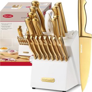 Golden Knife Set With Built In Sharpener